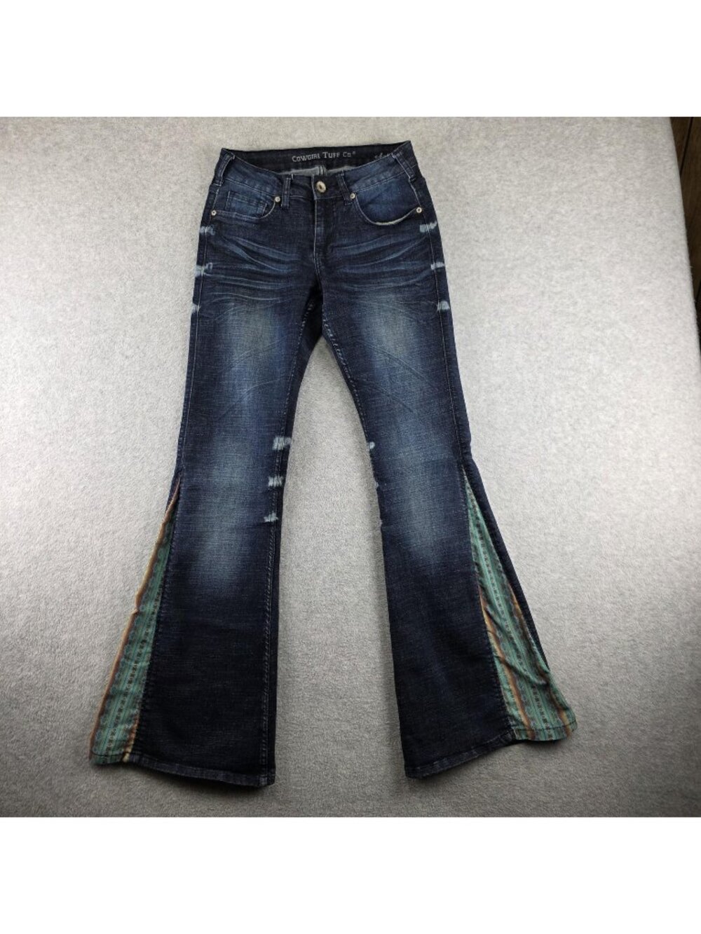 Cowgirl Tuff Co Jeans Womens 26 Blue Aztec Flare Western Stretch 33 Inseam